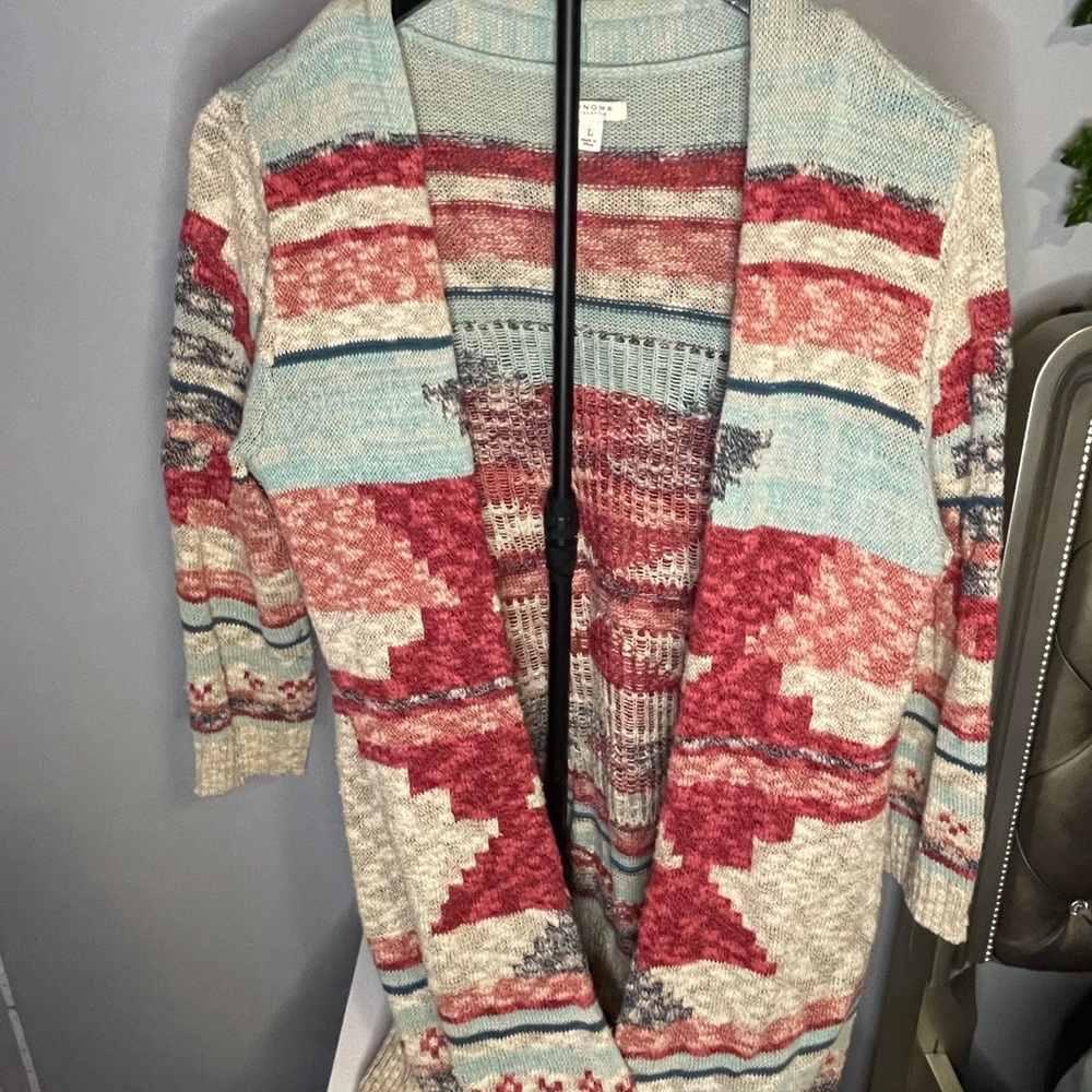 Sonoma Cozy Red and Blue Cardigan Sweater